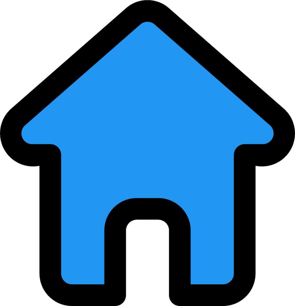 A blue house icon with a black outline vector