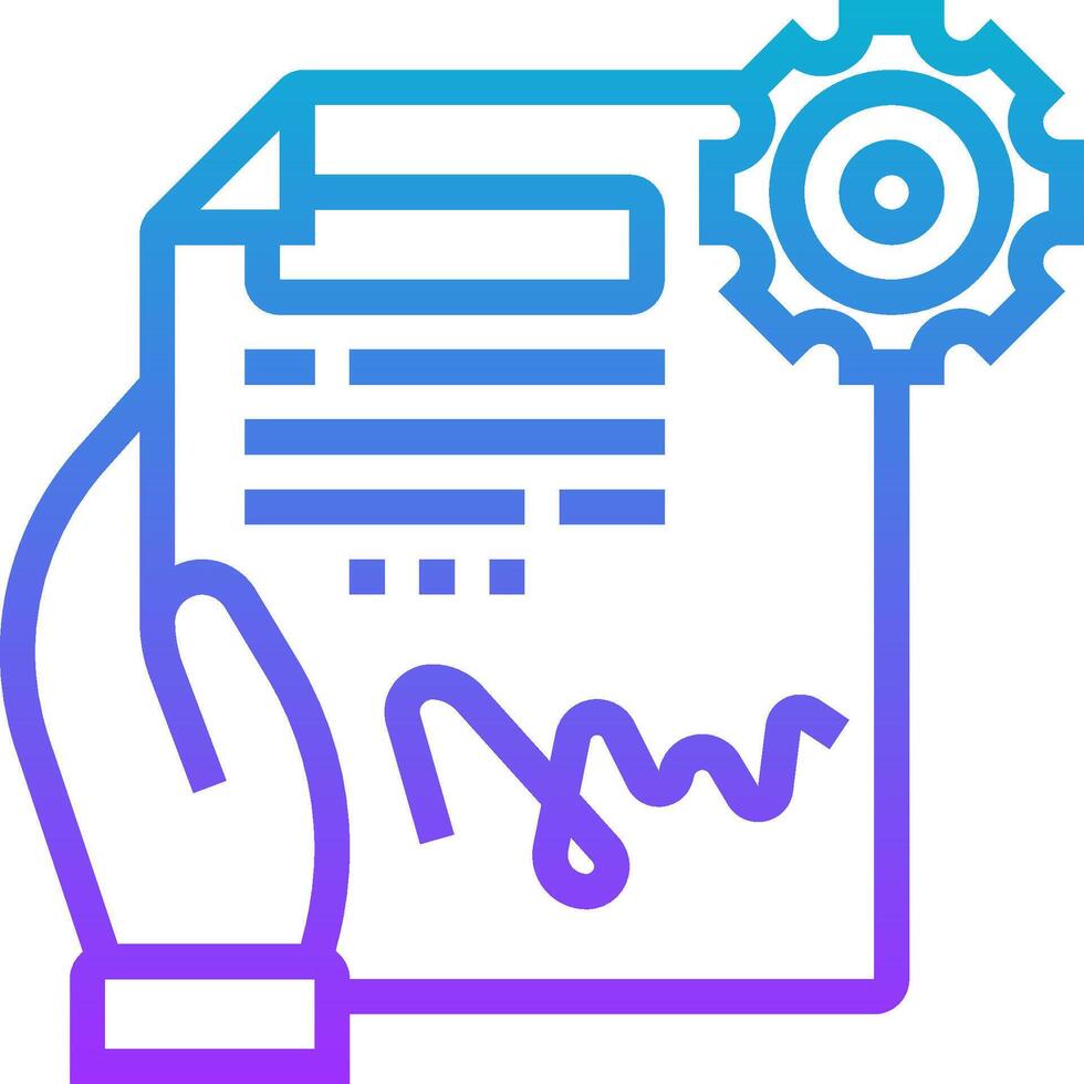 A hand holding a document with gears on it vector