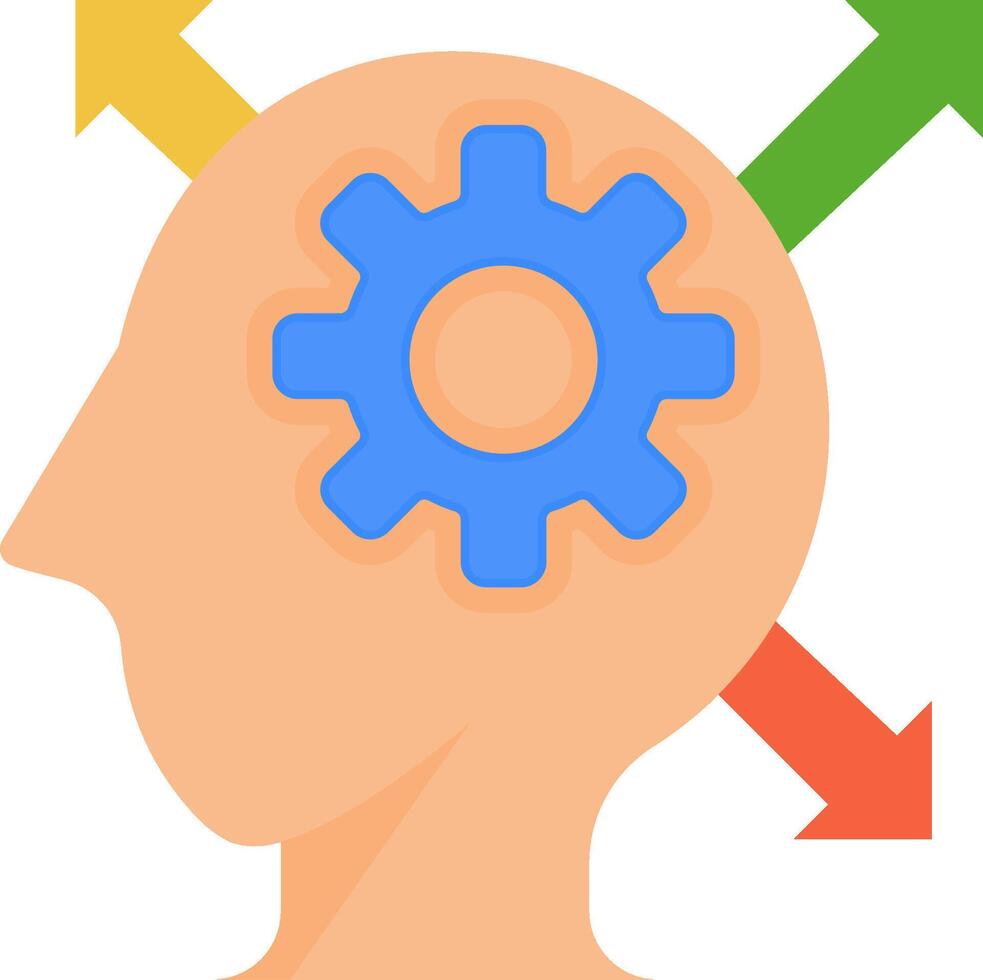 A person's head with a gear wheel and arrows vector