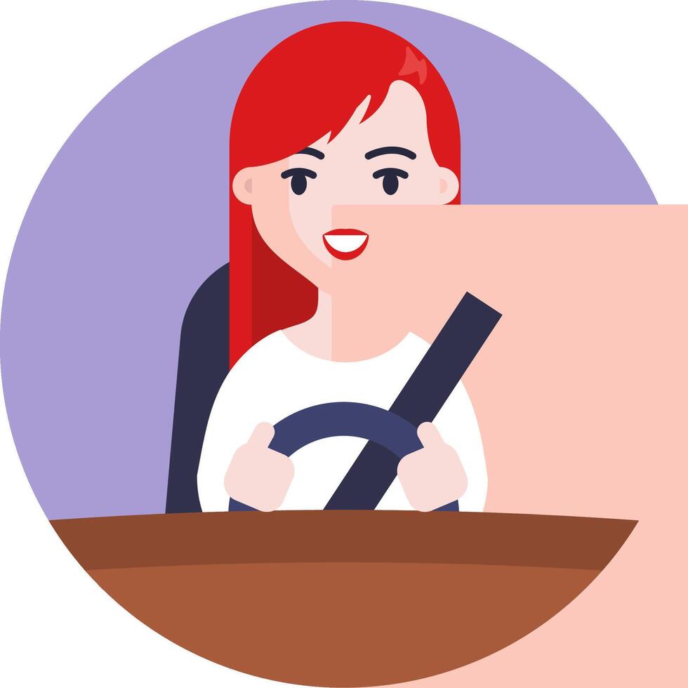 A woman is sitting in a car with a steering wheel vector