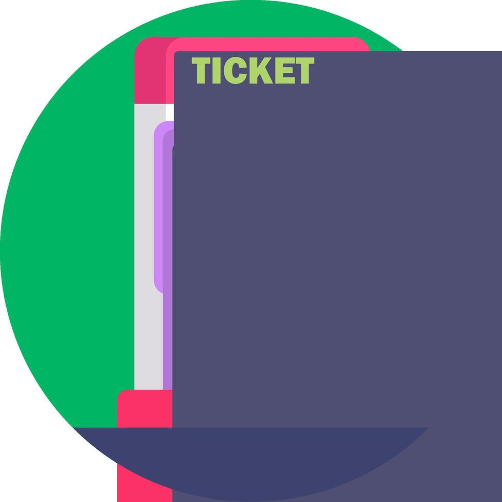 A ticket is shown in a circle with a green background vector