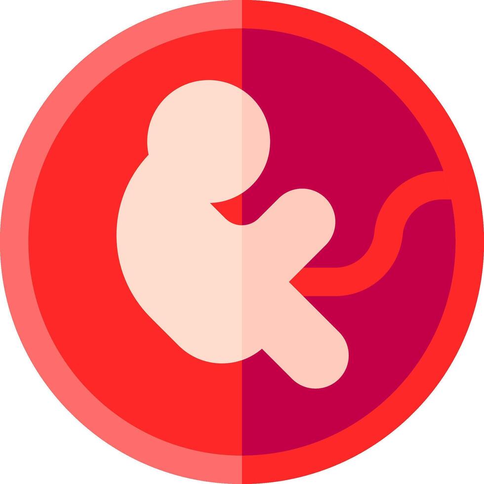 A red and white icon of a baby in a baby carrier vector