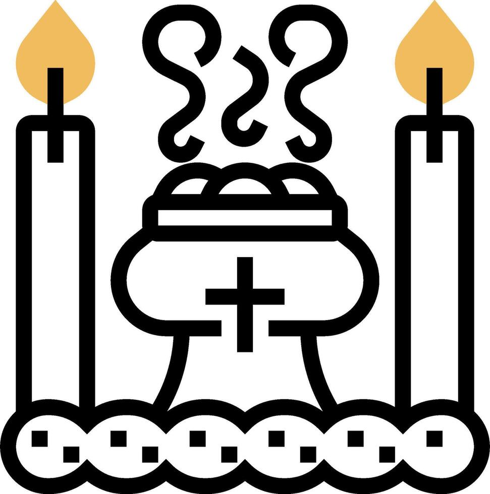 A black and white image of a cross and candles vector