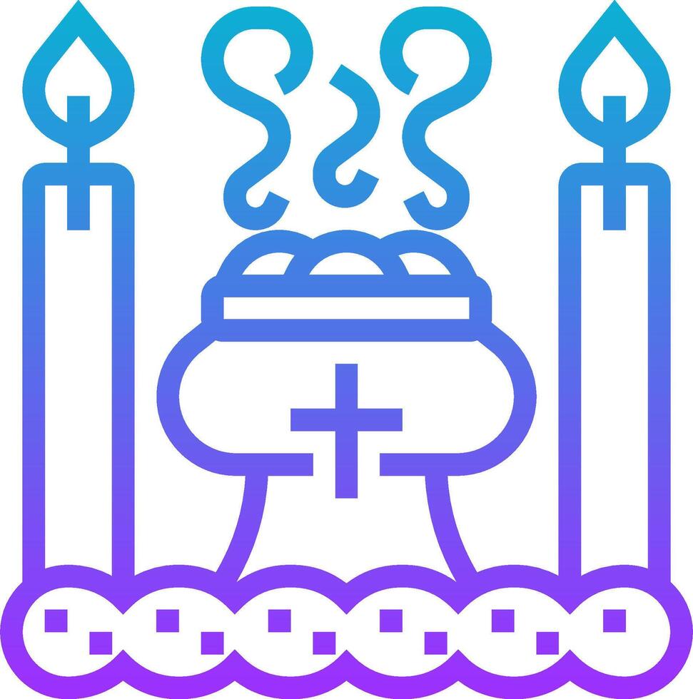 A blue and purple icon of a cross and candles vector