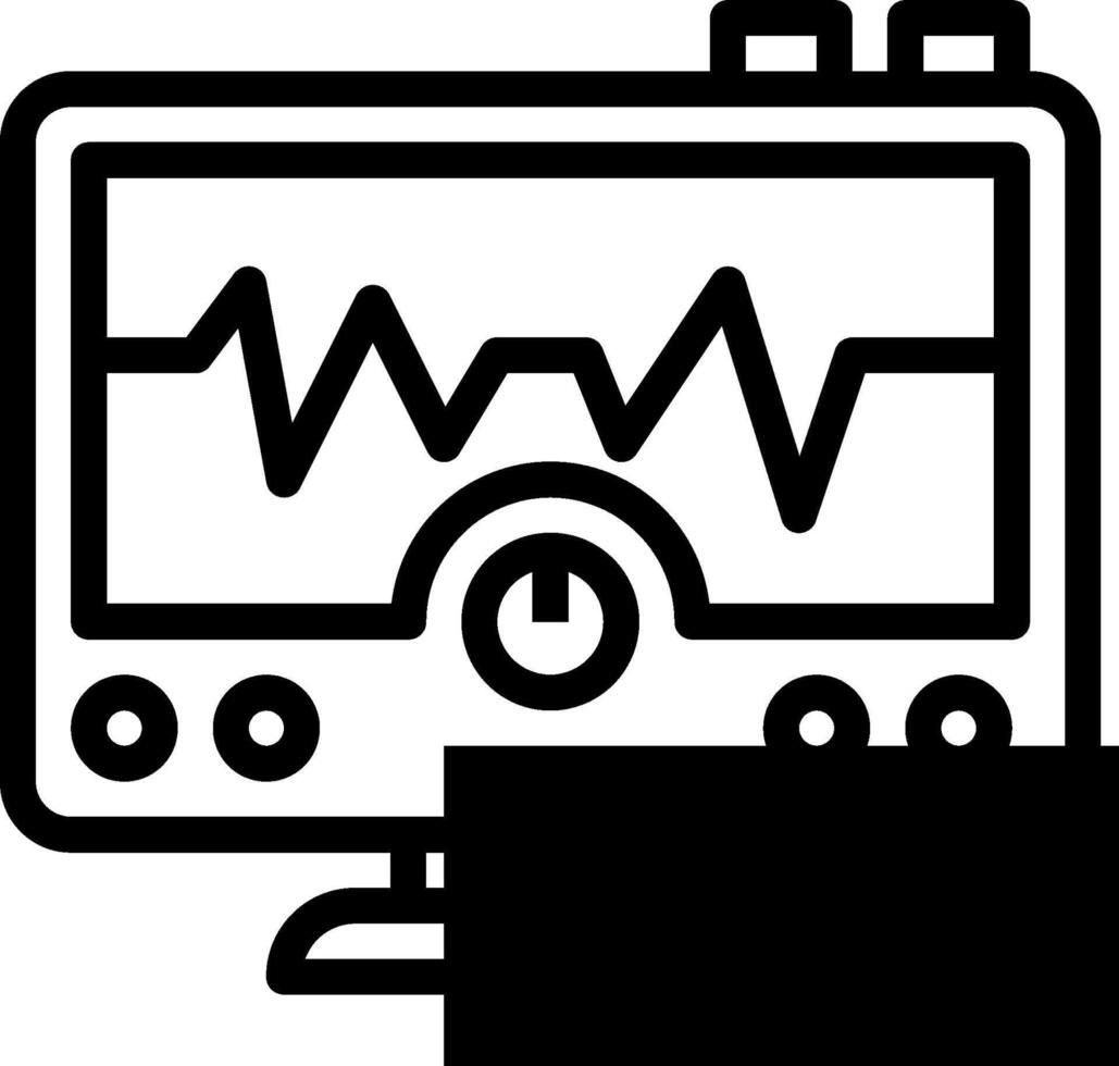 A black and white image of a monitor with a heartbeat vector