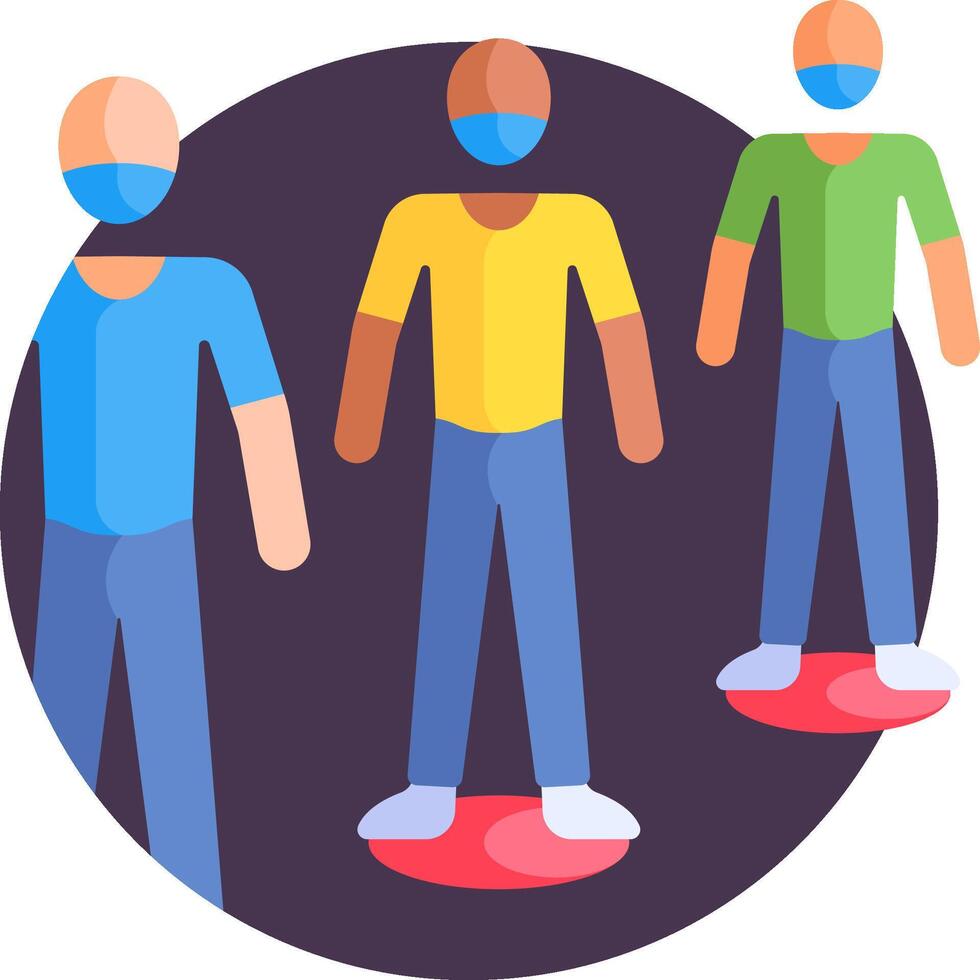 Three people wearing masks standing on a platform vector