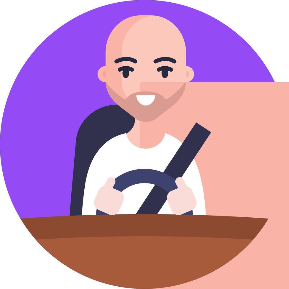 A bald man sitting in a car with a steering wheel vector