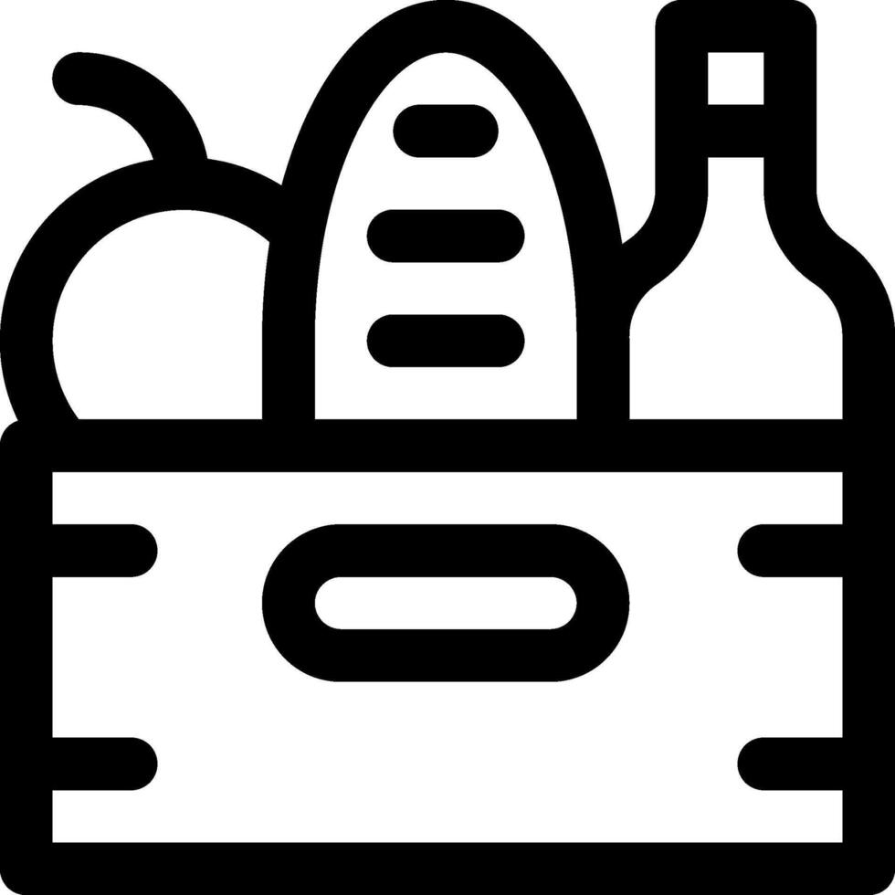 A black and white icon of a box with food vector