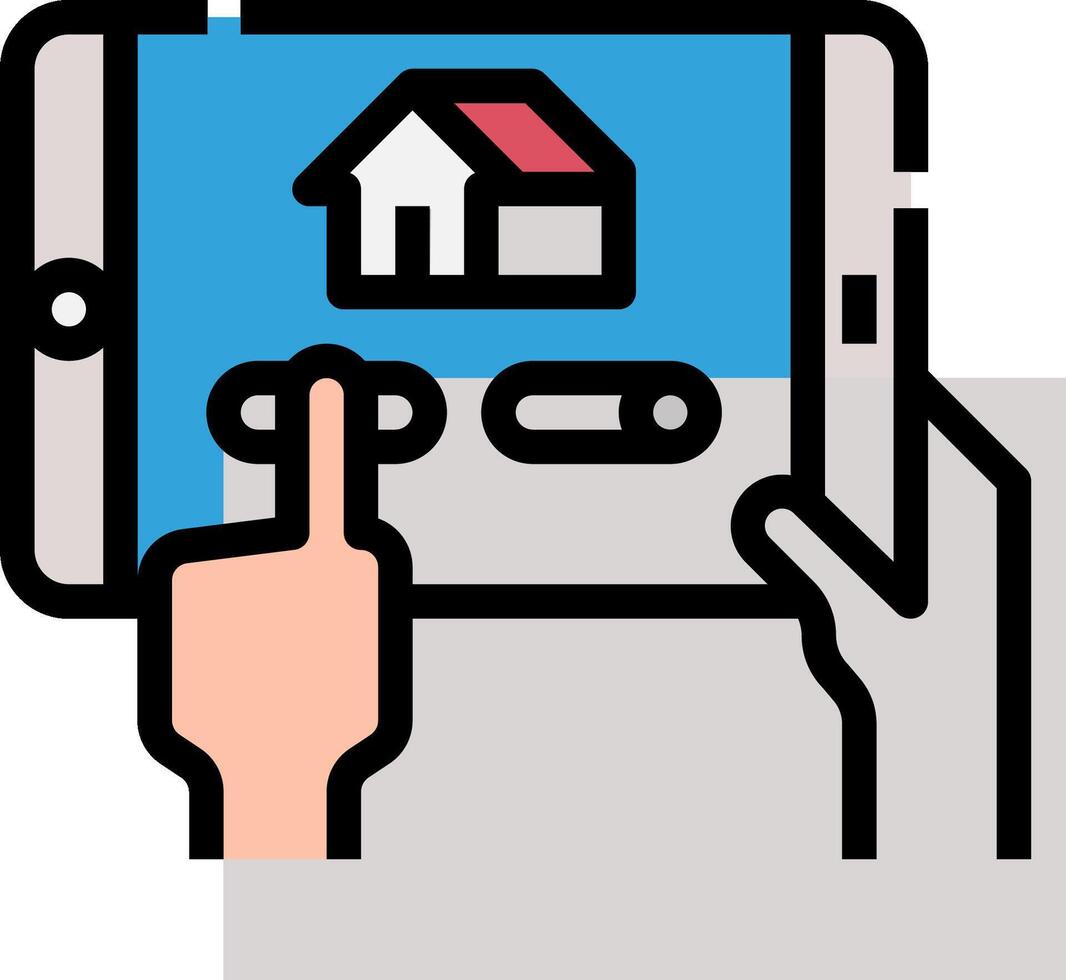 A hand holding a tablet with a house icon on it vector