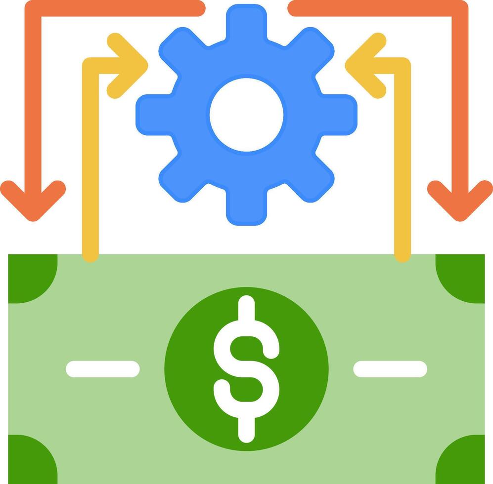 A money and gear icon with arrows pointing to it vector