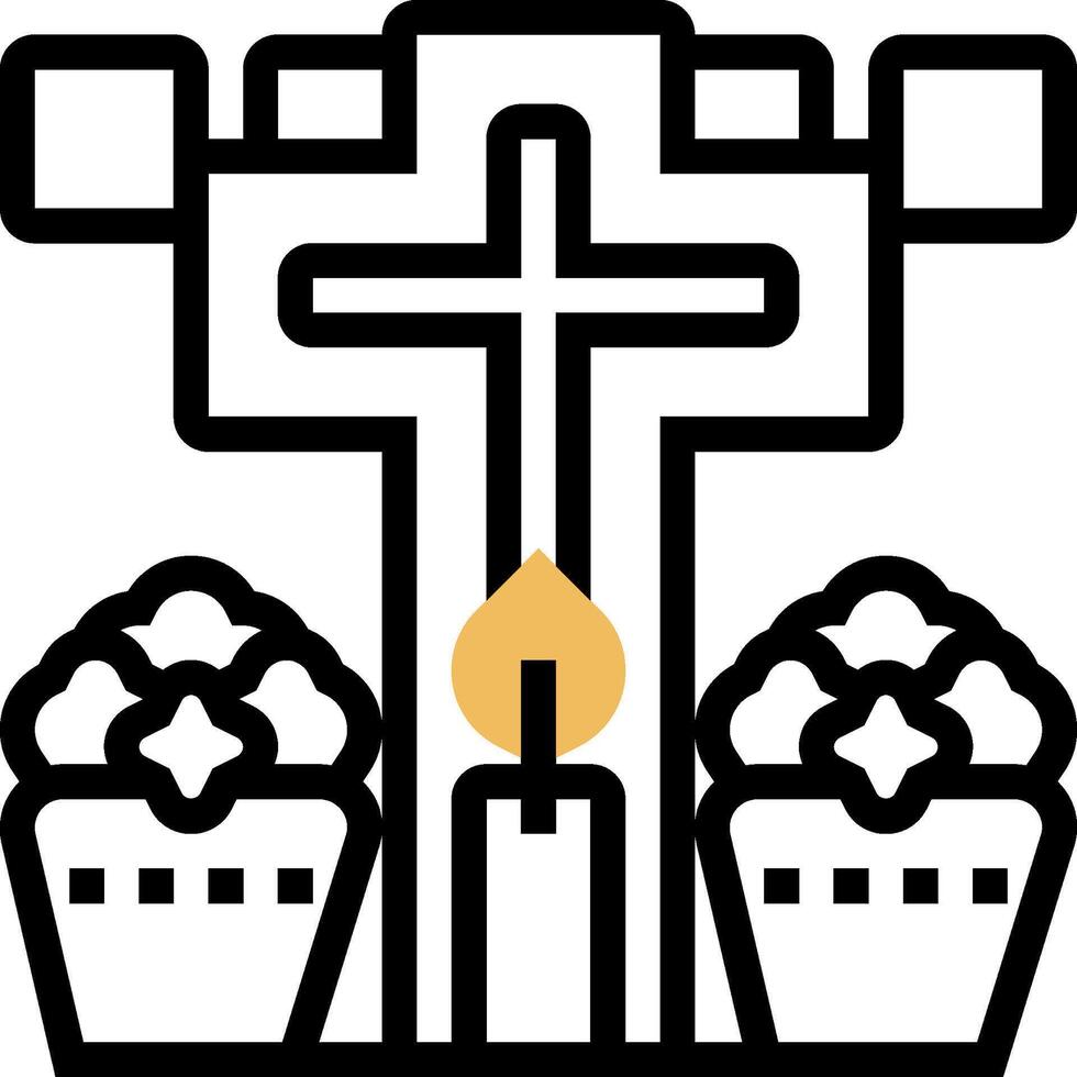 A cross and a candle in front of a church vector
