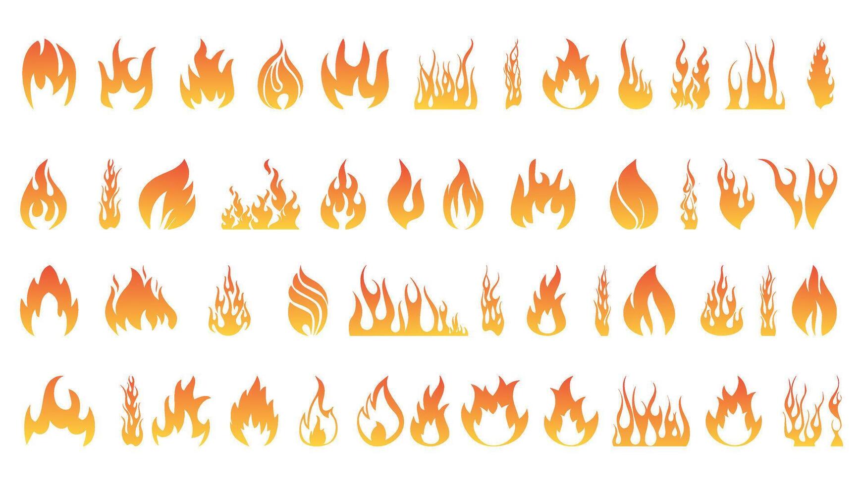 Set of red and orange fire flame. Collection of hot flaming element. Idea of energy and power. Isolated illustration in flat style design vector
