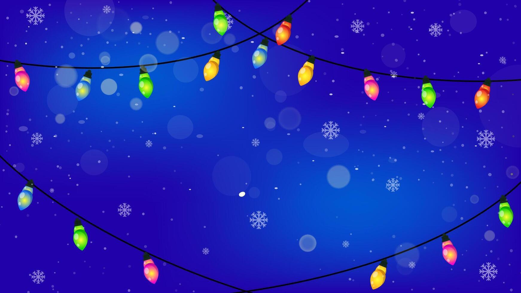 Christmas lights with LED lights hanging on blue background. Flat illustration for greeting cards and other graphic designs. vector