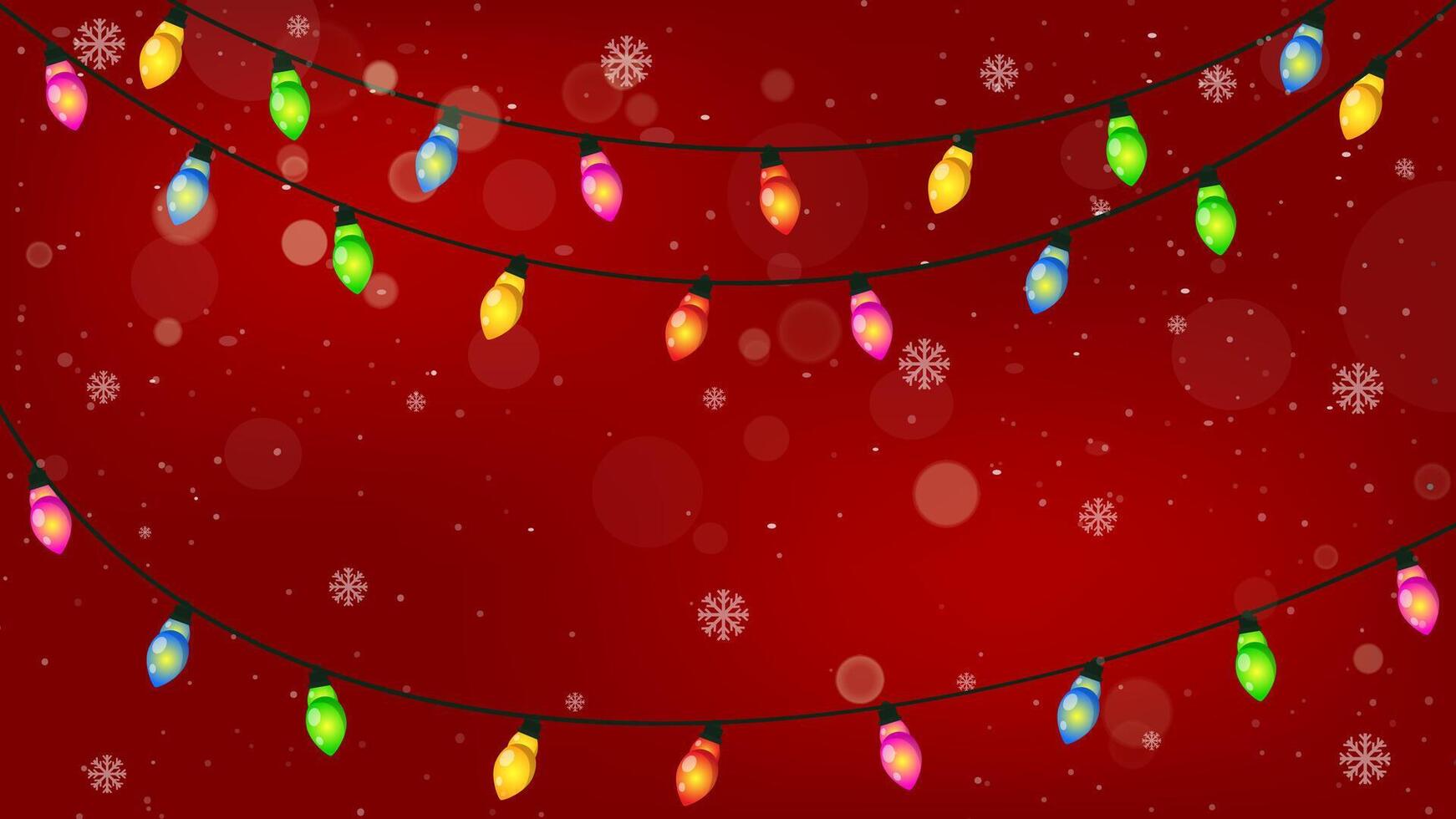 Christmas lights with LED lights hanging on red background. Flat illustration for greeting cards and other graphic designs. vector