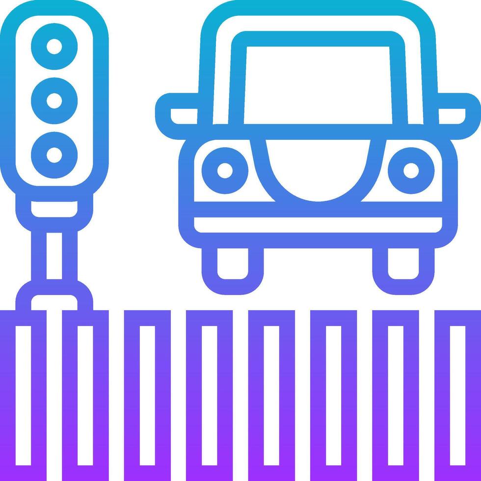 A blue and purple line icon of a car and a traffic light vector