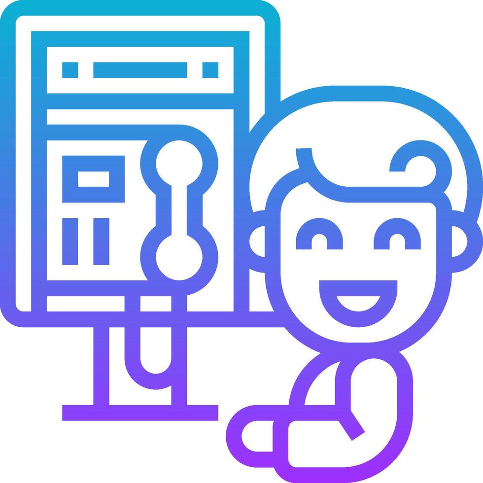 A man is standing next to a computer screen vector