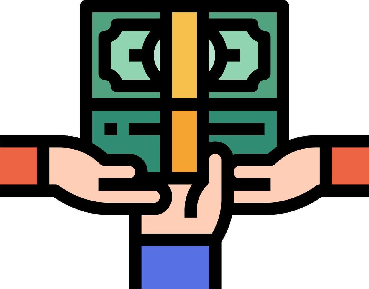 Two hands holding a bundle of money vector