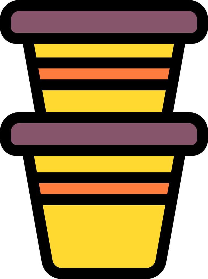A stack of three pots with a yellow stripe vector
