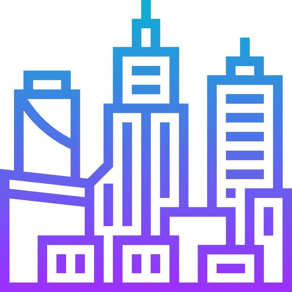 A city skyline with buildings and a blue and purple outline vector