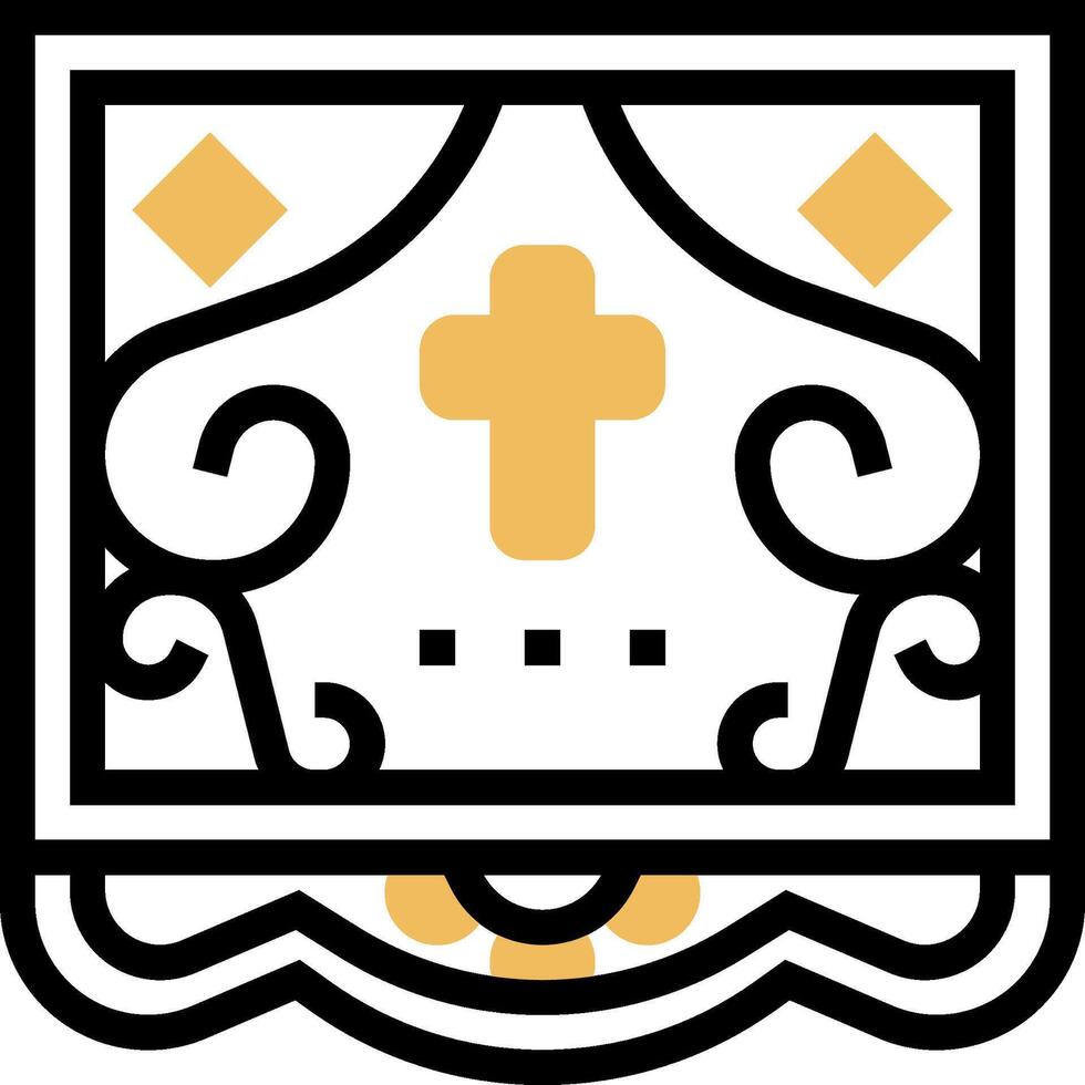 A cross in a frame with a gold border vector