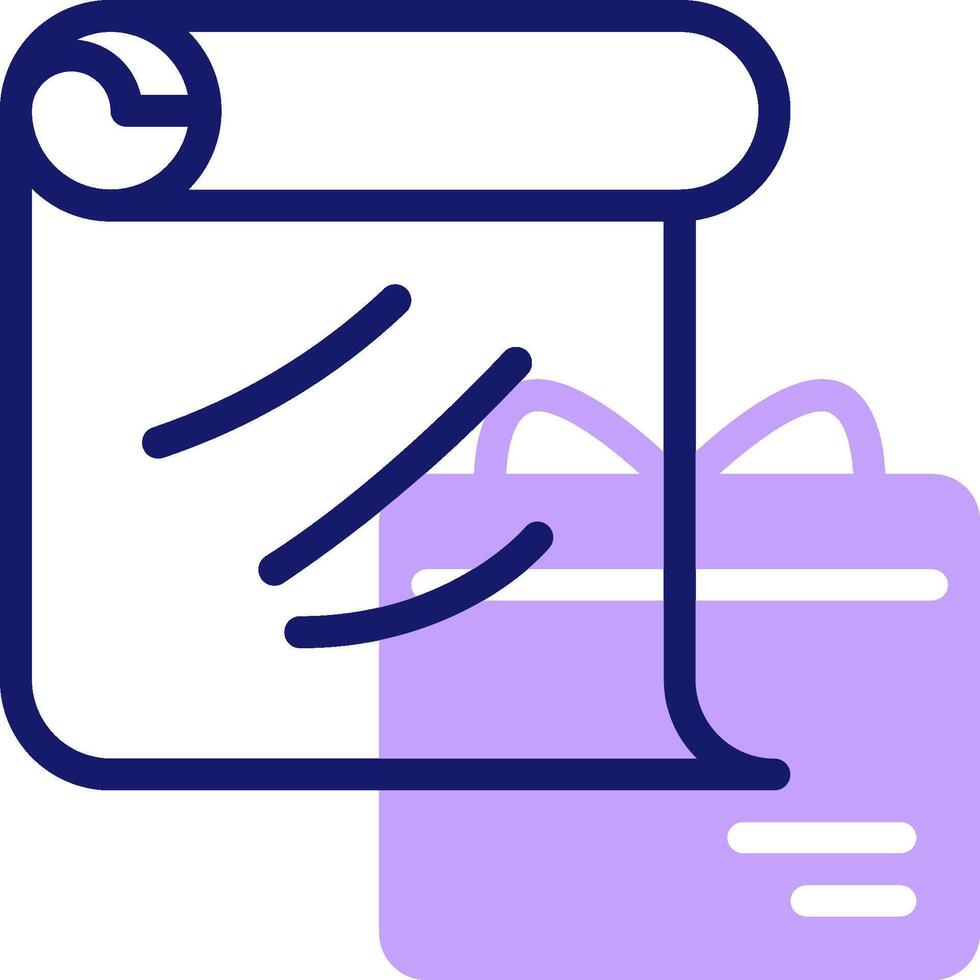 A purple and white icon of a gift and a scroll vector