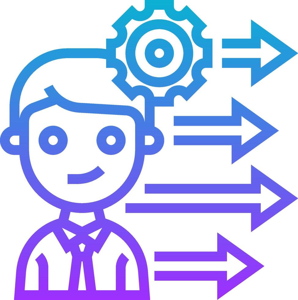 A man with a gear on his head and arrows pointing to him vector