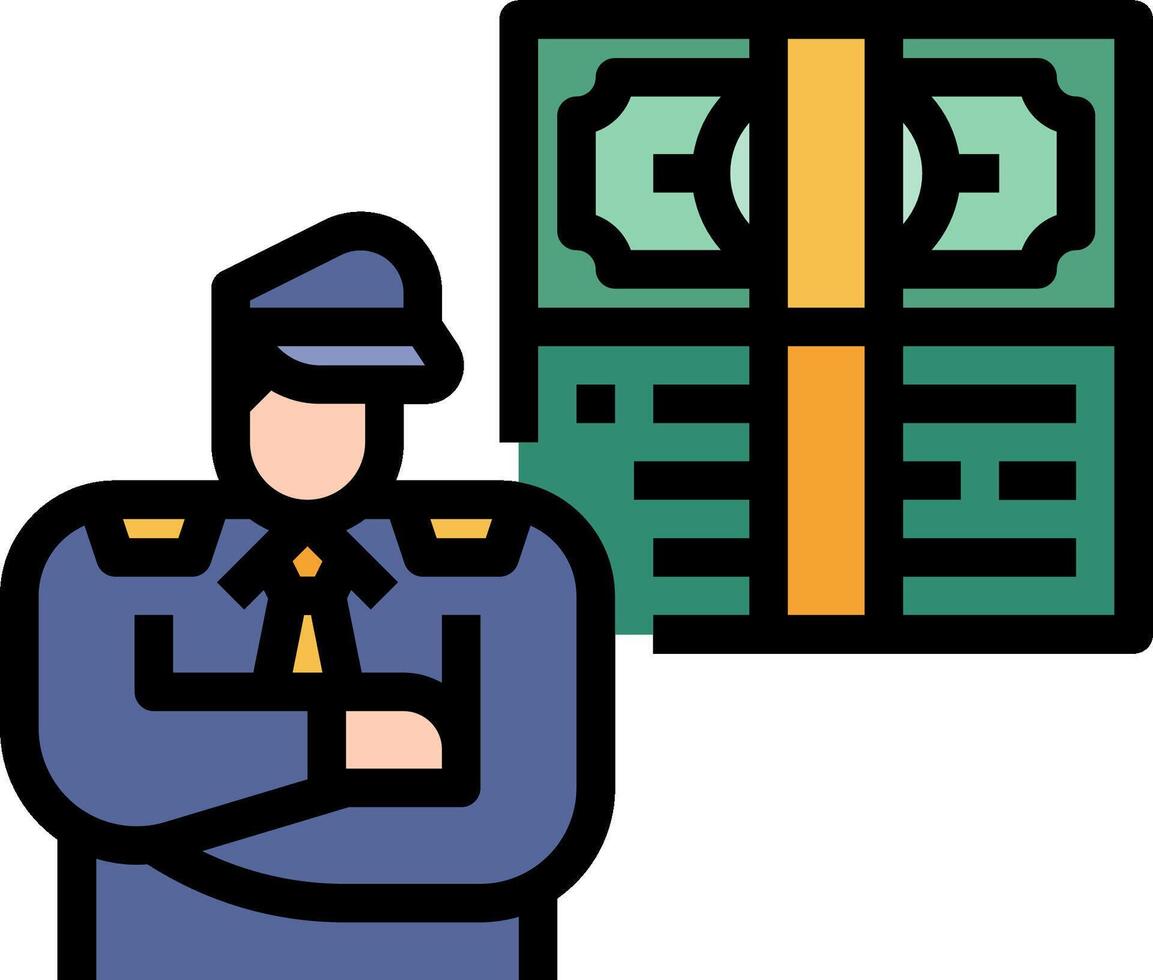 A police officer standing next to a stack of money vector