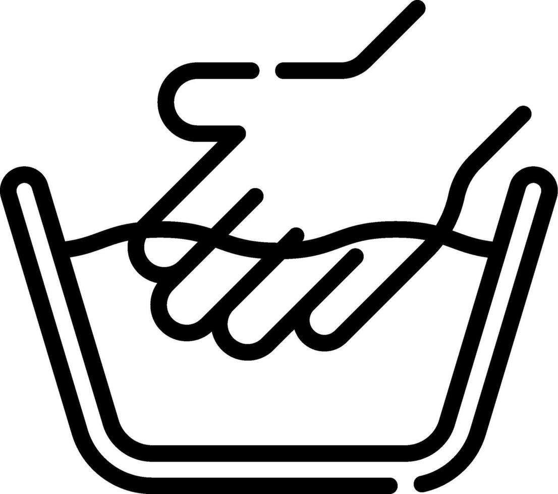 A black and white line icon of a hand washing a bowl vector
