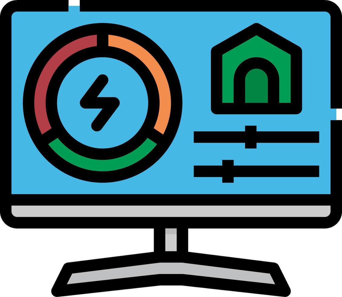 A computer monitor with a house and a green energy bar vector