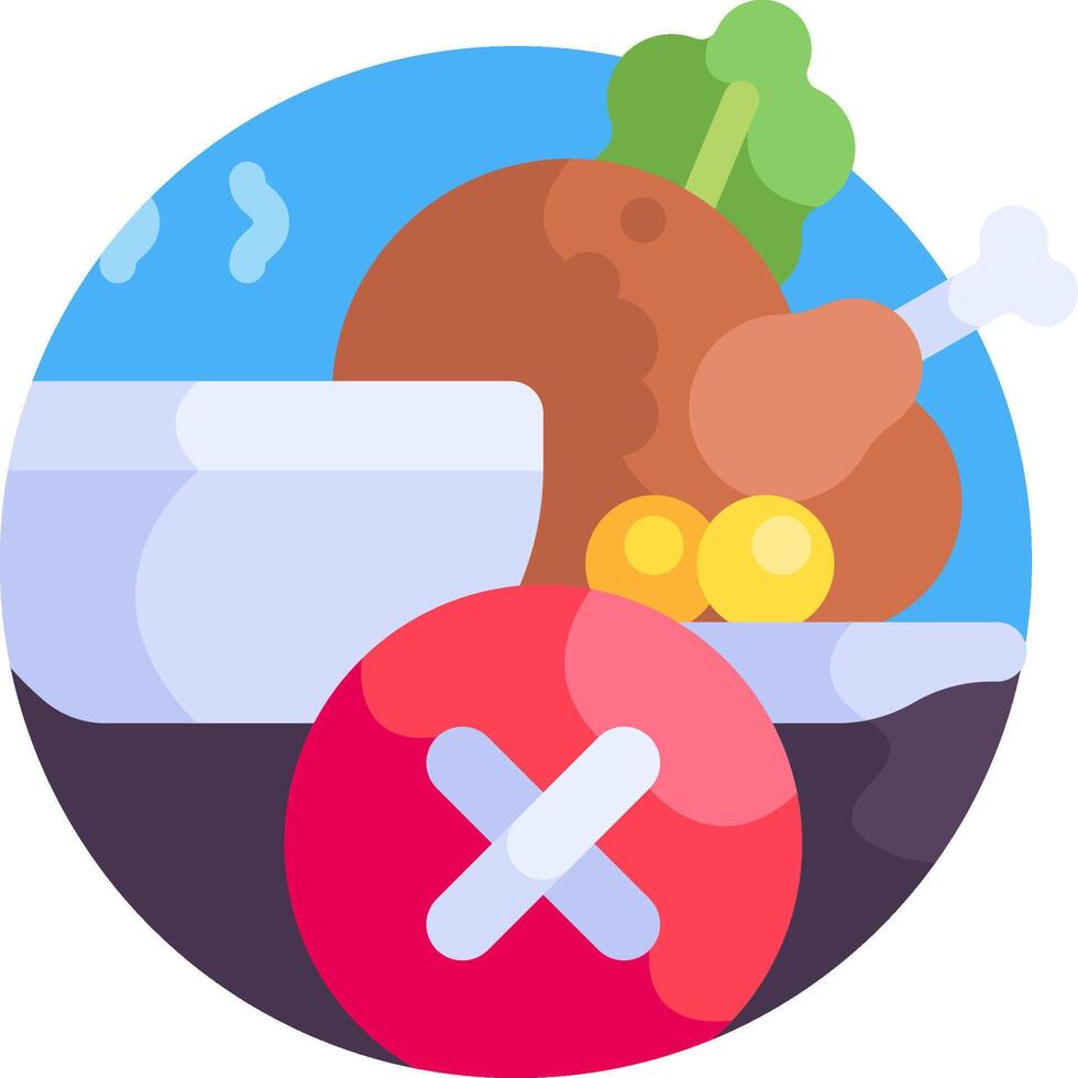 A plate with food and a red cross vector