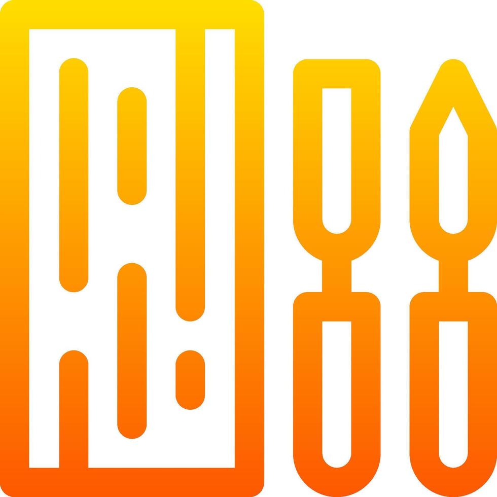 A yellow and orange icon with a knife and a hammer vector