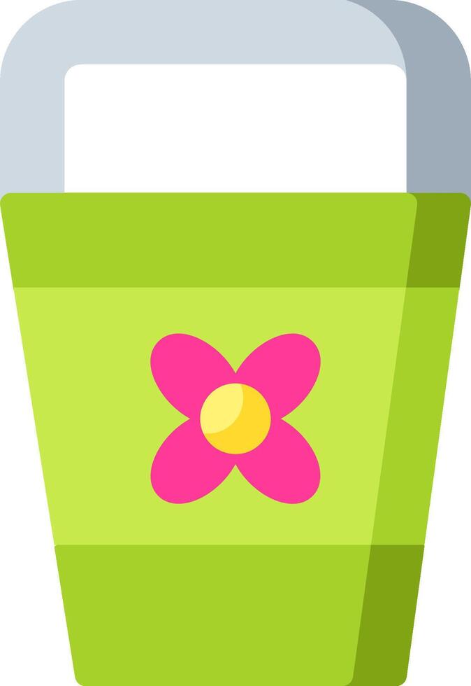 A green bucket with a pink flower in it vector
