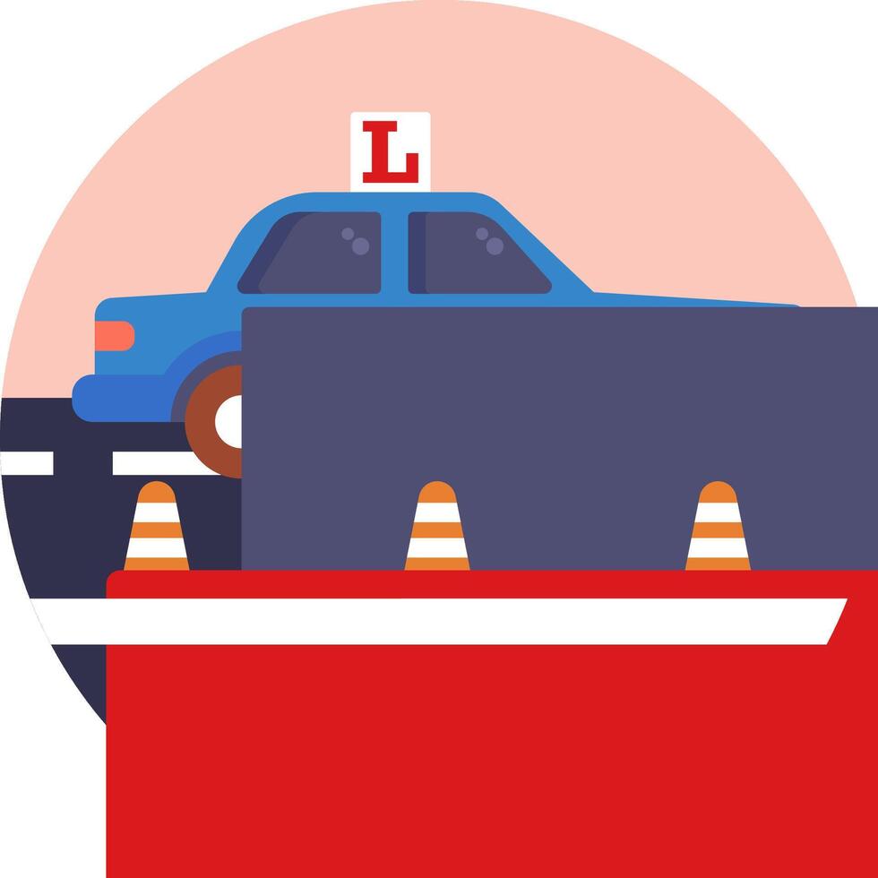 A car is driving on the road and there are cones in the background vector