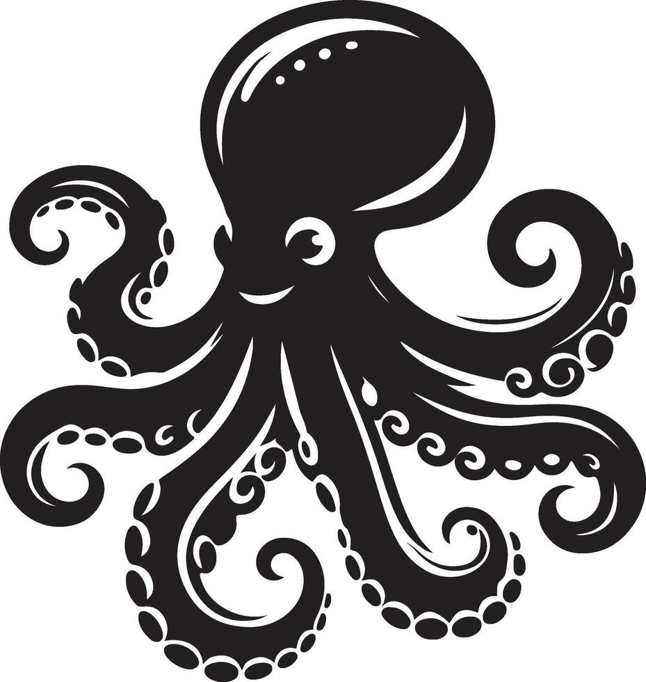 Black octopus silhouette on white background, icon art design vector