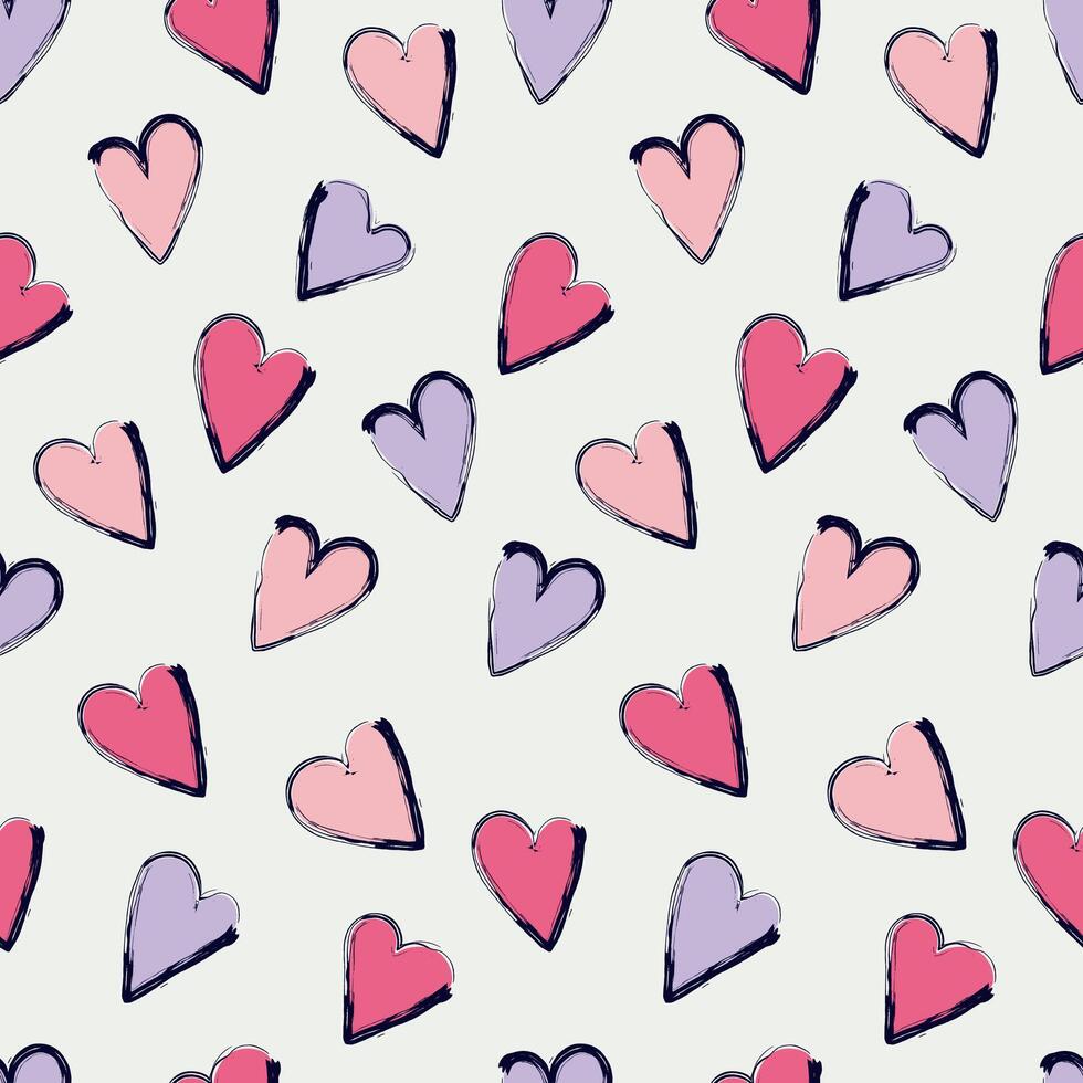 Seamless pattern with pink hearts on a white background, featuring a traditional and timeless design perfect for Valentine's Day prints and decorations. vector