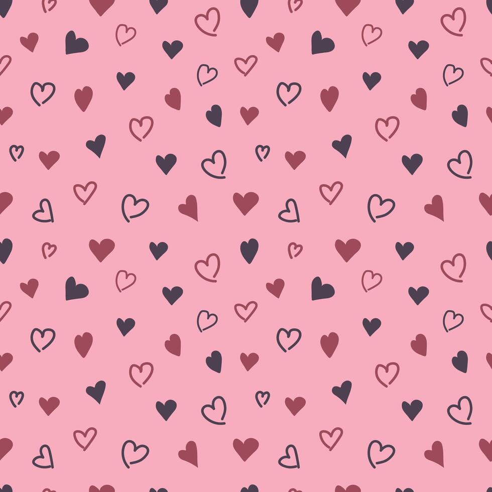 Seamless pattern with hand drawn hearts on a pink background for Valentine's Day. Abstract universal background. illustration vector
