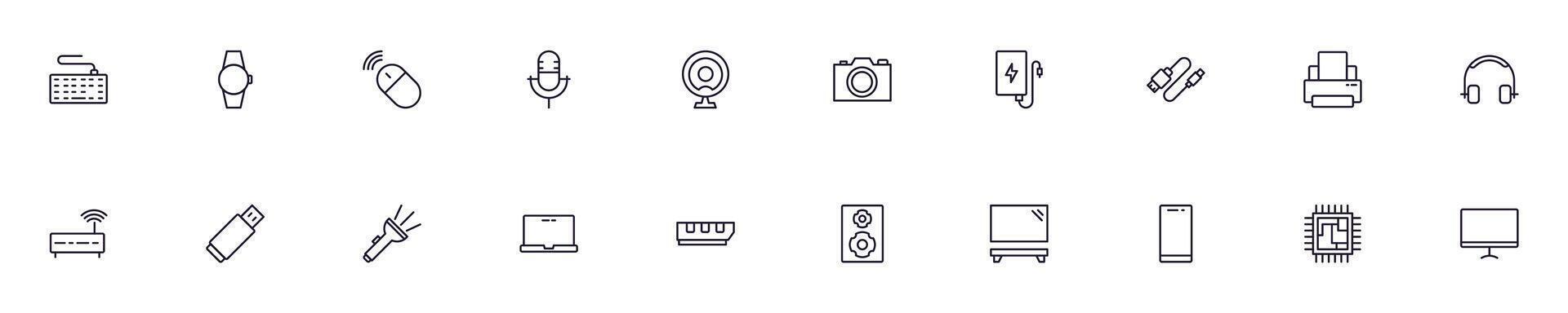 Set of symbols of electronic devices. Editable stroke. Simple outline signs that perfect for banners, infographics, web sites vector