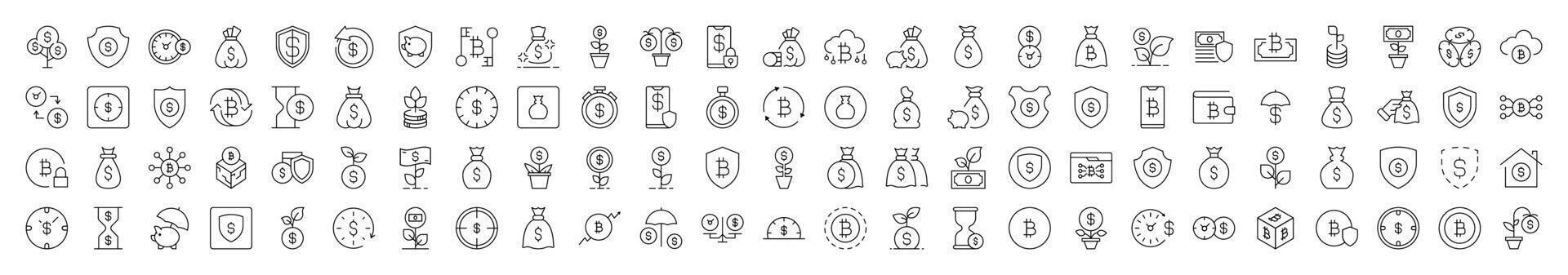 Insurance and Money Savings Outline Simple Icons Bundle. Contains Icons of that Can Be Used for Design of Cards, Posts, Apps, Web Sites vector