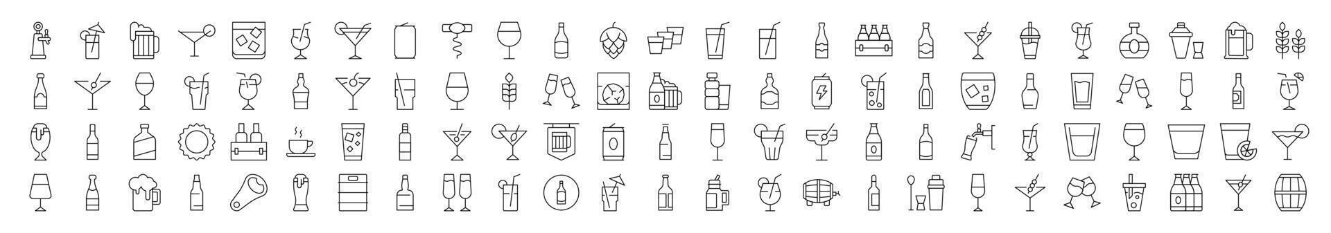 Line Icon Set. Modern Collection for Design, Web Sites, Apps, Cards. Contains Linear Images of Beer, Coffee, Cocktail vector