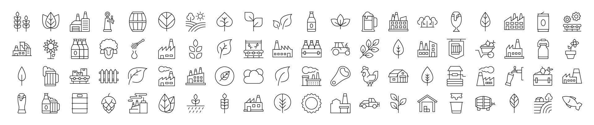 Agriculture Related Pack of Thin Icons. Contains Icons of Tractor, Plantation, Harvest. Editable Stroke. Suitable for Web Sites, Books, Cards, Apps vector