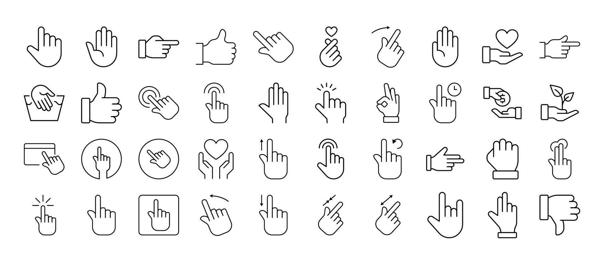 Gesture, Hand, Cursor Line Icon Bundle. Editable Stroke. Minimalistic Linear Pictogram for Design of Cards, Apps, Banners, Posts vector