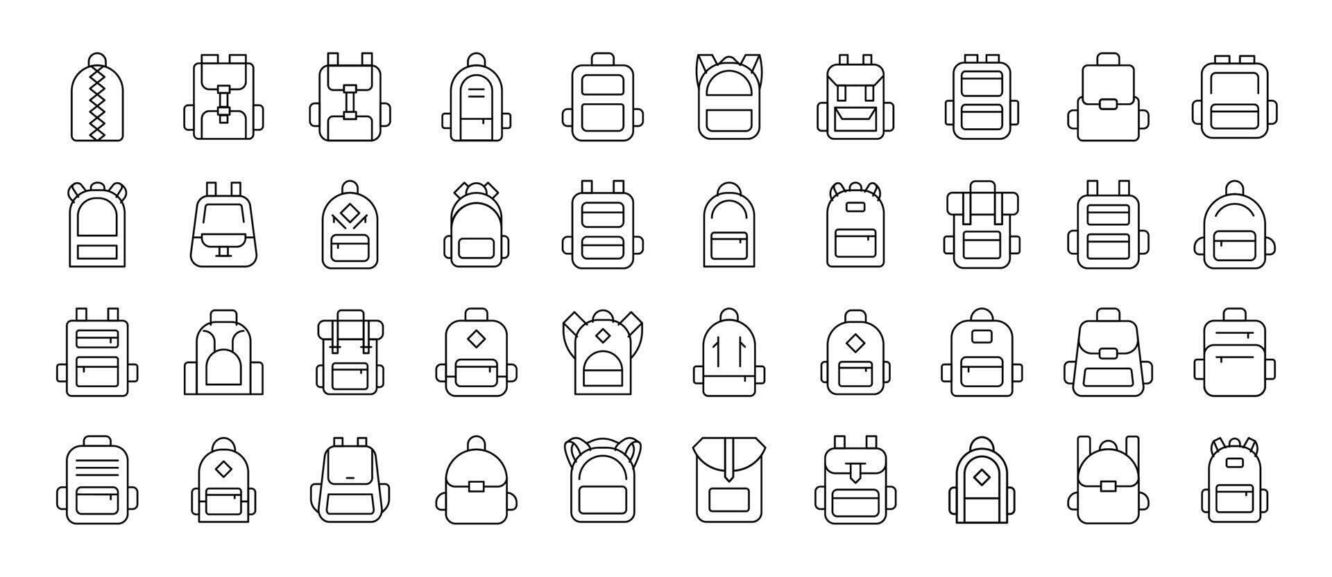 Backpack, Schoolbag Simple Isolated Line Icons Collection. Editable Stroke. Suitable for Web Sites, Books, Cards, Apps vector