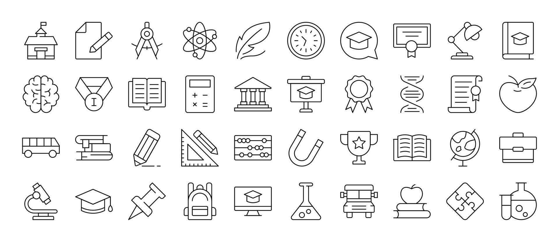 School, Student Book, University, Education Icon Set for UI, Placards, Books, Apps. Editable Stroke. Suitable for Web Sites, Books, Cards, Apps vector