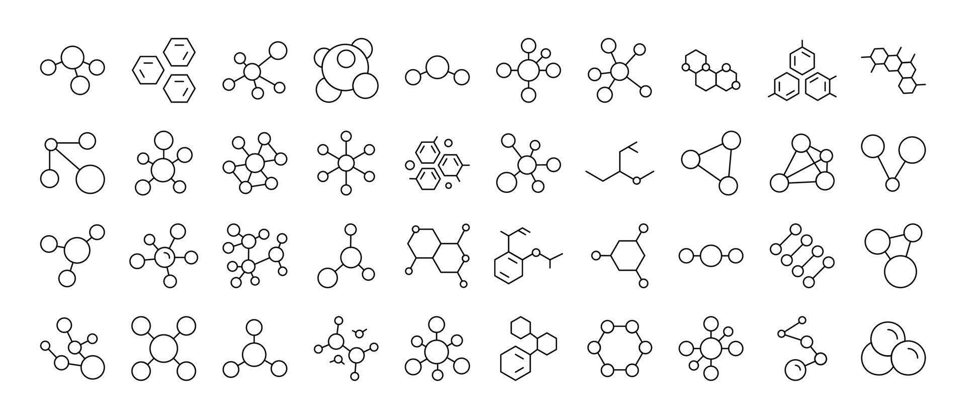Line Icon Set of Chemistry. Contains Icons of Atom and Chemical Compounds that Can Be Used for Design of Cards, Posts, Apps, Web Sites vector