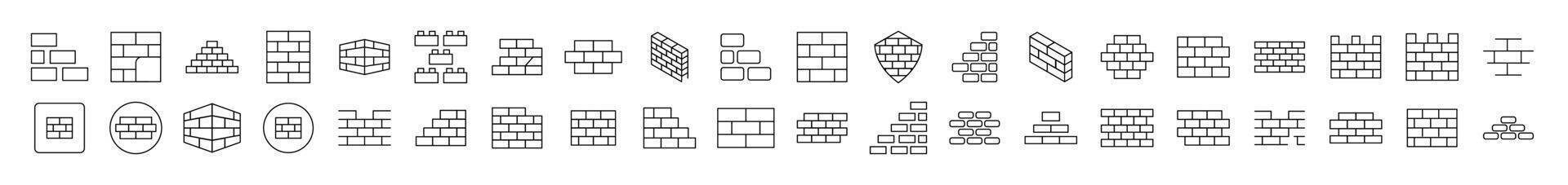 Brick Wall, Construction Thin Icons Collection. Editable Stroke. Suitable for Web Sites, Books, Cards, Apps vector