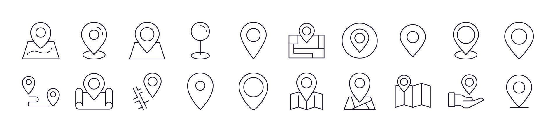 Map Pin Line Icon Collection. Editable Stroke. Minimalistic Linear Pictogram for Design of Cards, Apps, Banners, Posts vector