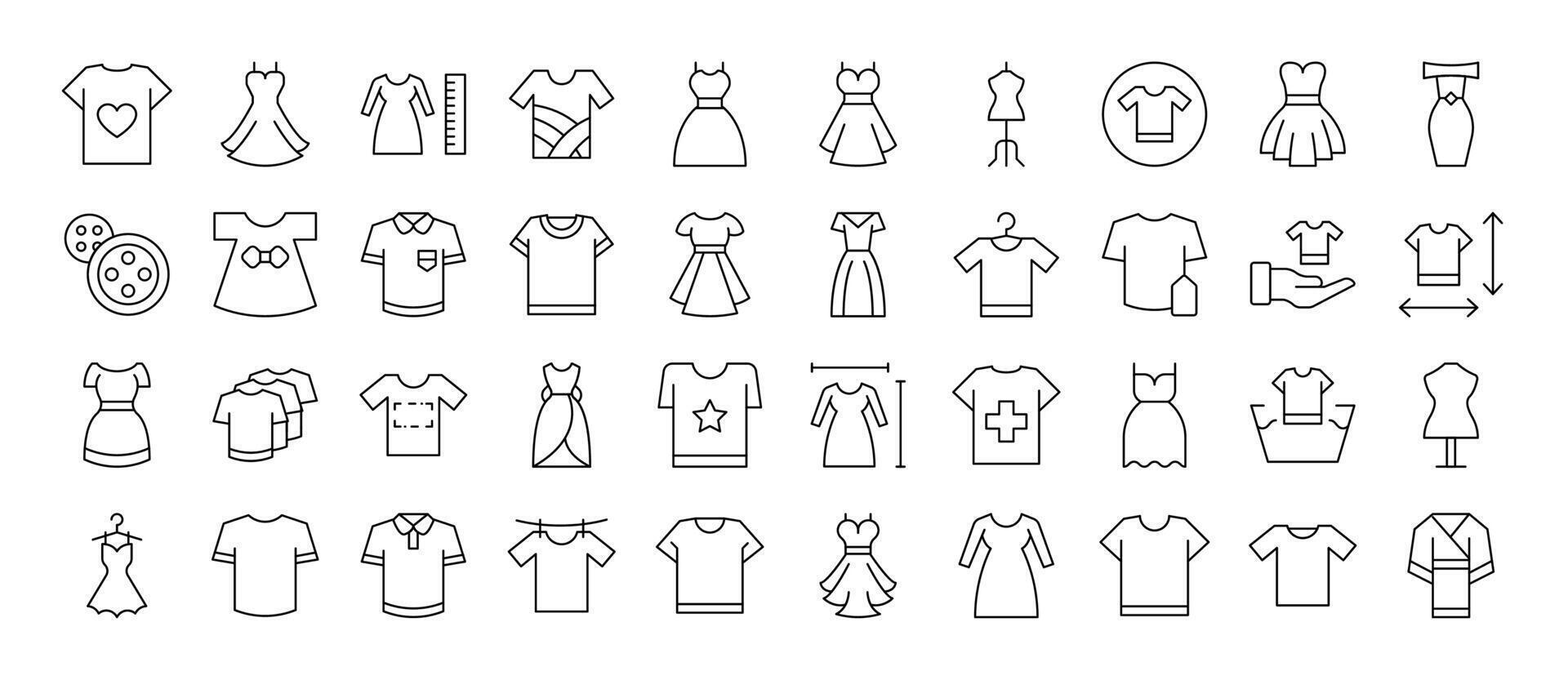 Dresses and T Shirts Related Icon Set. Editable Stroke. Suitable for Web Sites, Books, Cards, Apps vector