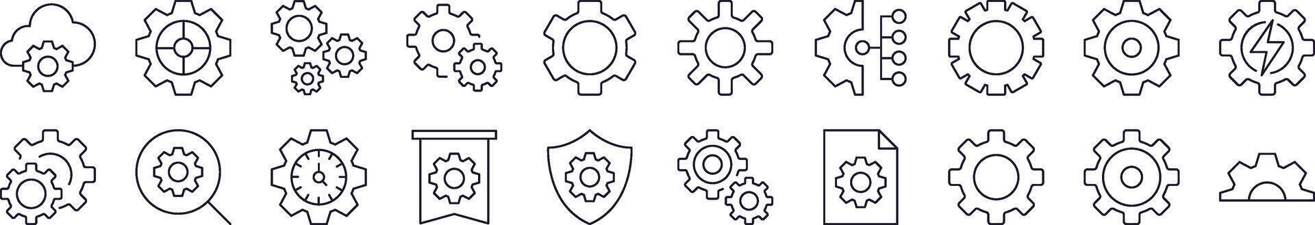 Simple Linear Icon of Gear. Editable Stroke. Minimalistic Linear Pictogram for Design of Cards, Apps, Banners, Posts vector