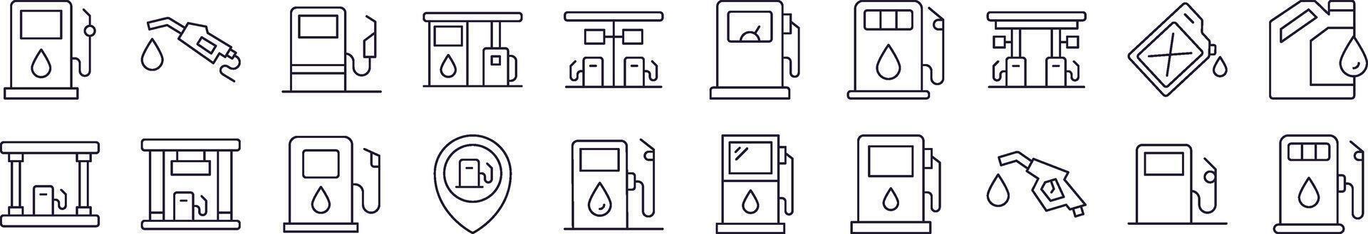 Bundle of Line Icons of Gas Station. Editable Stroke. Minimalistic Linear Pictogram for Design of Cards, Apps, Banners, Posts vector