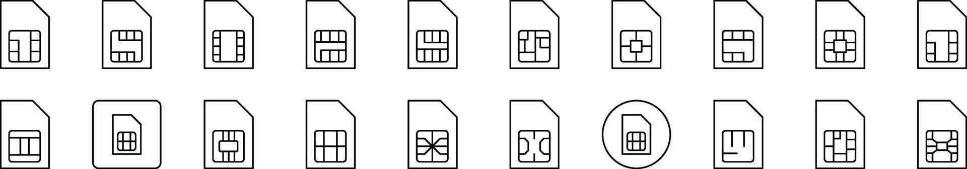 Collection of Line Icons of Chip. Editable Stroke. Minimalistic Linear Pictogram for Design of Cards, Apps, Banners, Posts vector